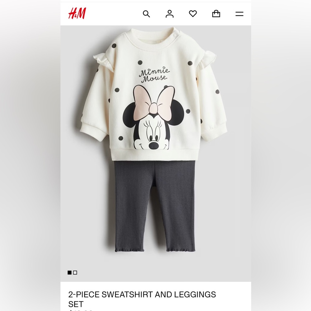 NWT H&M Minnie Mouse Cream and Black Kids Leggings Set 6-9M